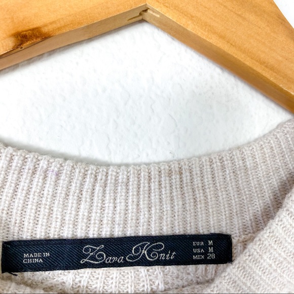 Zara Cream  Sweater with Black Elbow Patches - Picture 3 of 5